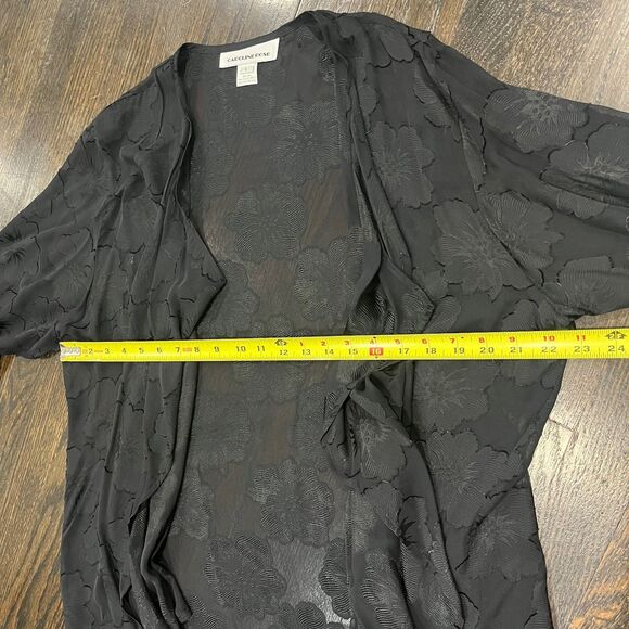 Caroline Rose Cardigan Women’s Large Sheer Black Floral Silk Open Swing Blouse - Picture 7 of 7